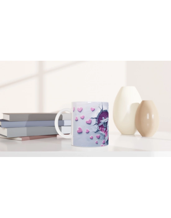 Kalp Dolu Zeminde Yüzen Aşık Kaplumbağalar Temalı Baskılı Kupa Bardak