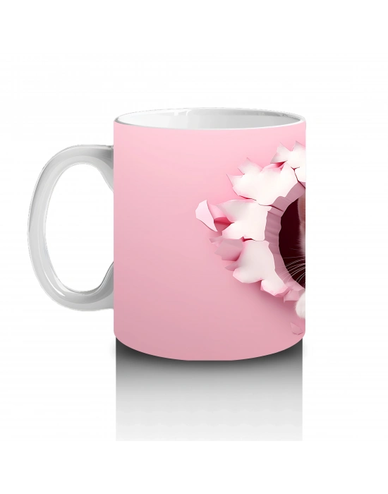 Kalp Duvarın Ardından Bakan İki Sevimli Kedi – Baskılı Kahve Kupası