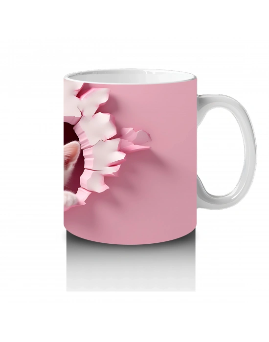 Kalp Duvarın Ardından Bakan İki Sevimli Kedi – Baskılı Kahve Kupası