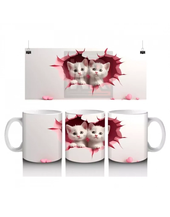 Kalp Duvarın İçinden Bakan İki Yavru Köpek – Baskılı Kahve Kupası