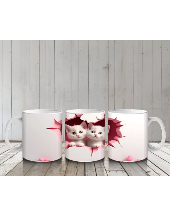 Kalp Duvarın İçinden Bakan İki Yavru Köpek – Baskılı Kahve Kupası