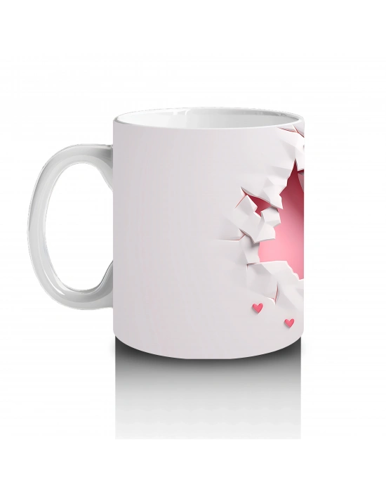 Kalp Figürlü Duvarı Delen Sevimli Keçi – Baskılı Kahve Kupası