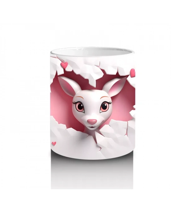 Kalp Figürlü Duvarı Delen Sevimli Keçi – Baskılı Kahve Kupası