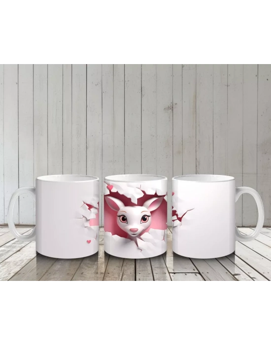 Kalp Figürlü Duvarı Delen Sevimli Keçi – Baskılı Kahve Kupası