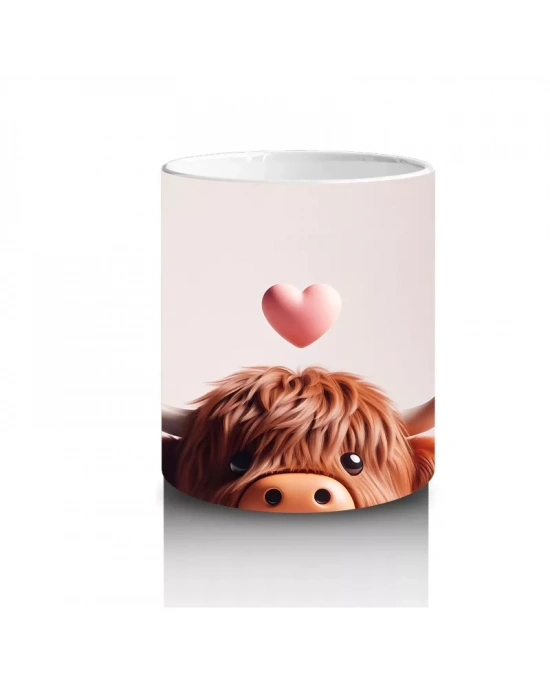 Kalp Figürüyle Süslenmiş Sevimli İnek Başlığı - Baskılı kahve kupası