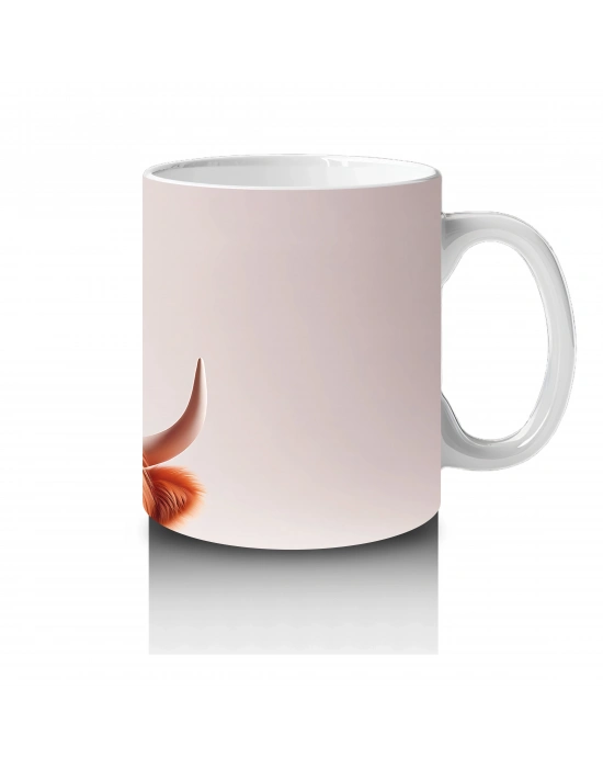 Kalp Figürüyle Süslenmiş Sevimli İnek Başlığı - Baskılı kahve kupası