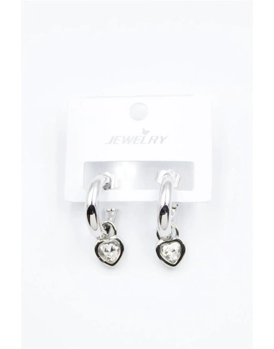 Kalp Halka Küpe - Beyaz