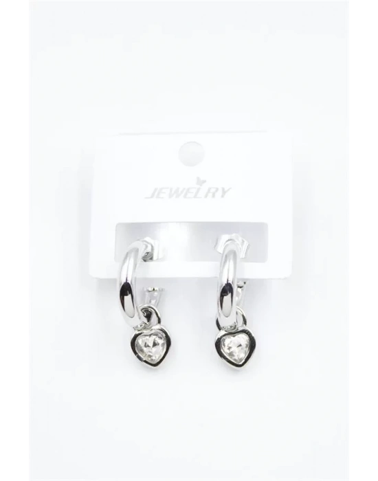 Kalp Halka Küpe - Beyaz