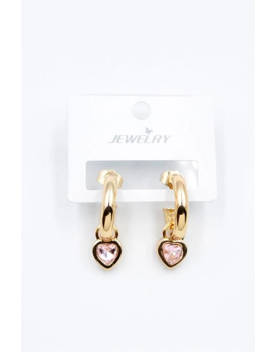 Kalp Halka Küpe - Pembe