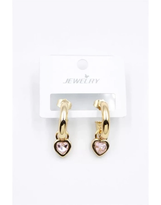 Kalp Halka Küpe - Pembe