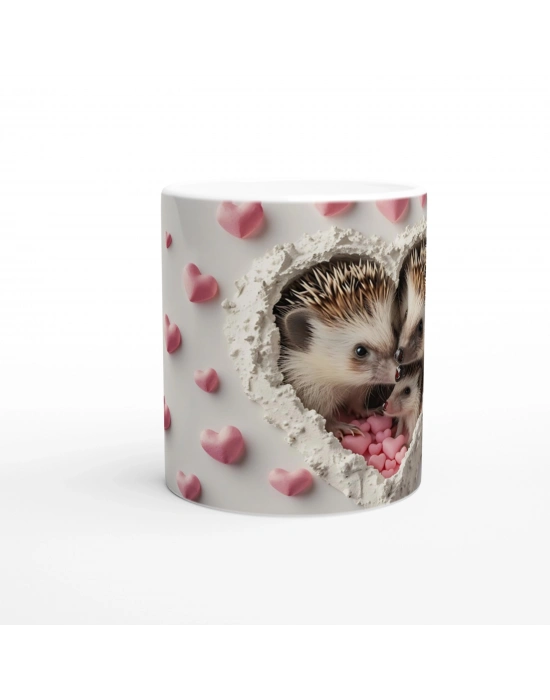 Kalp İçinde Kirpi Ailesi Temalı Baskılı Kupa Bardak