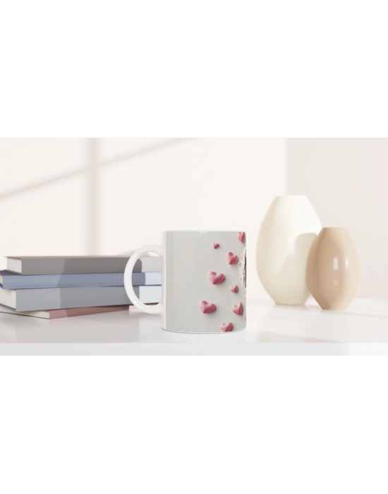 Kalp İçinde Kirpi Ailesi Temalı Baskılı Kupa Bardak