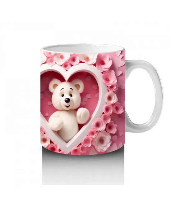 Kalp İçinde Oturan Ayıcık Çifti – Baskılı Kahve Kupası