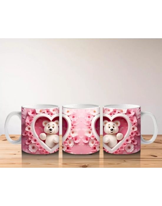 Kalp İçinde Oturan Ayıcık Çifti – Baskılı Kahve Kupası