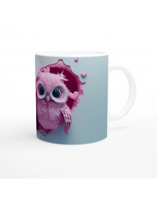 Kalp İçinden Bakan Aşık Pembe Baykuşlar Temalı Baskılı Kupa Bardak