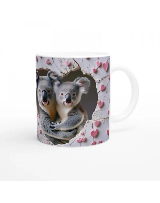 Kalp İçinden Bakan Sarılan Koalalar Temalı Baskılı Kupa Bardak