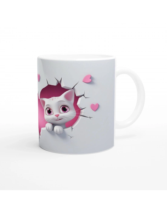 Kalp İçinden Bakan Sevimli Kedi Çifti Temalı Baskılı Kupa Bardak