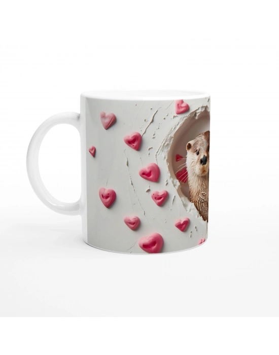 Kalp İçinden Bakan Su Samuru Çifti Temalı Baskılı Kupa Bardak