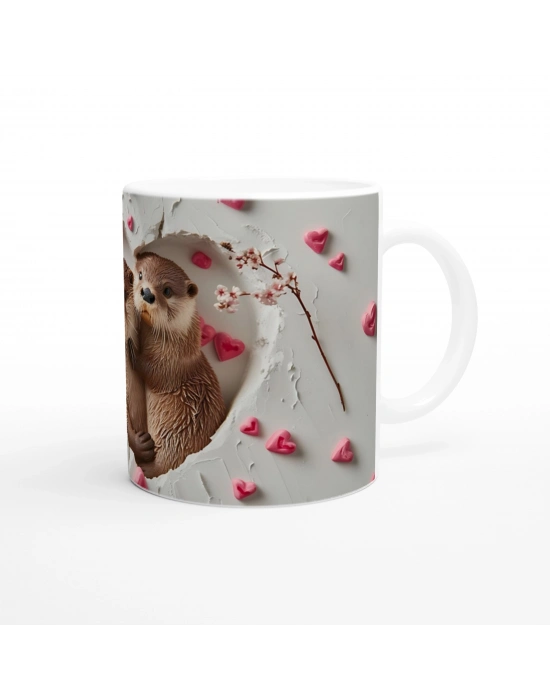 Kalp İçinden Bakan Su Samuru Çifti Temalı Baskılı Kupa Bardak