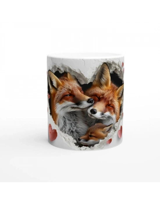 Kalp İçinden Bakan Tilki Ailesi Temalı Baskılı Kupa Bardak