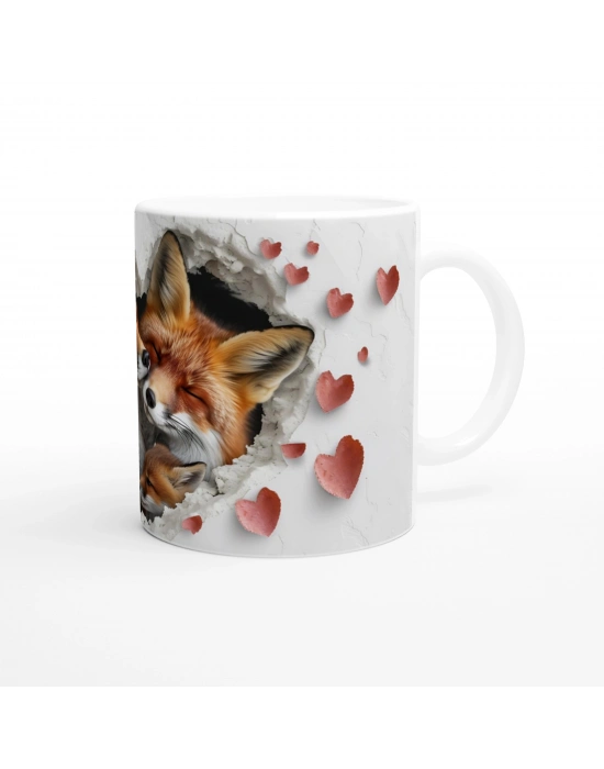 Kalp İçinden Bakan Tilki Ailesi Temalı Baskılı Kupa Bardak