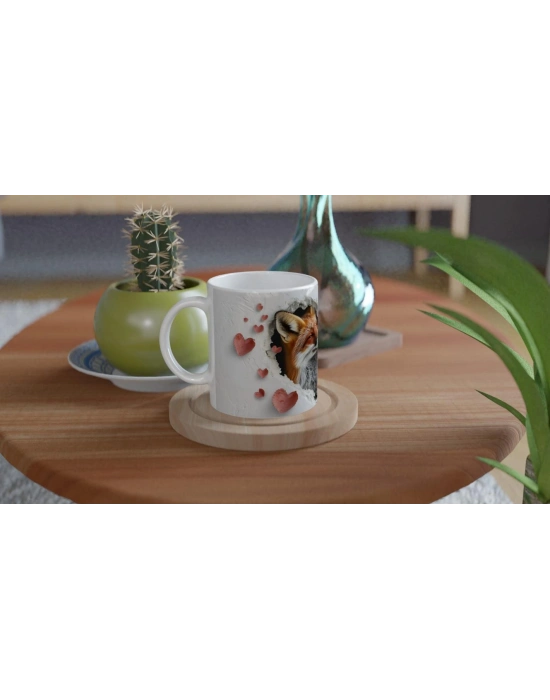 Kalp İçinden Bakan Tilki Ailesi Temalı Baskılı Kupa Bardak