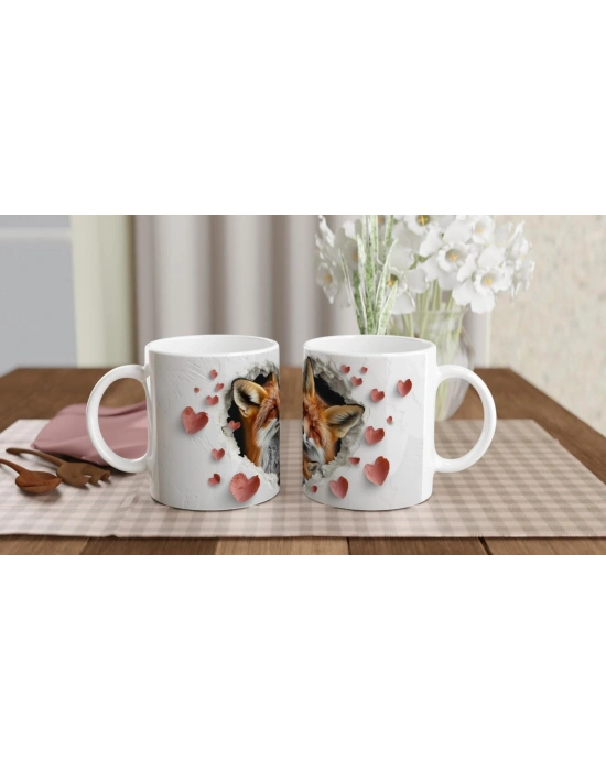 Kalp İçinden Bakan Tilki Ailesi Temalı Baskılı Kupa Bardak