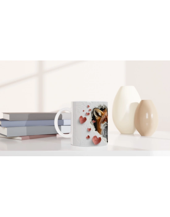 Kalp İçinden Bakan Tilki Ailesi Temalı Baskılı Kupa Bardak