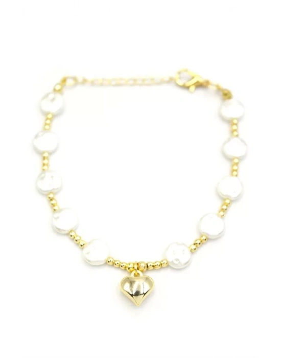Kalp İnci Bileklik - Altın