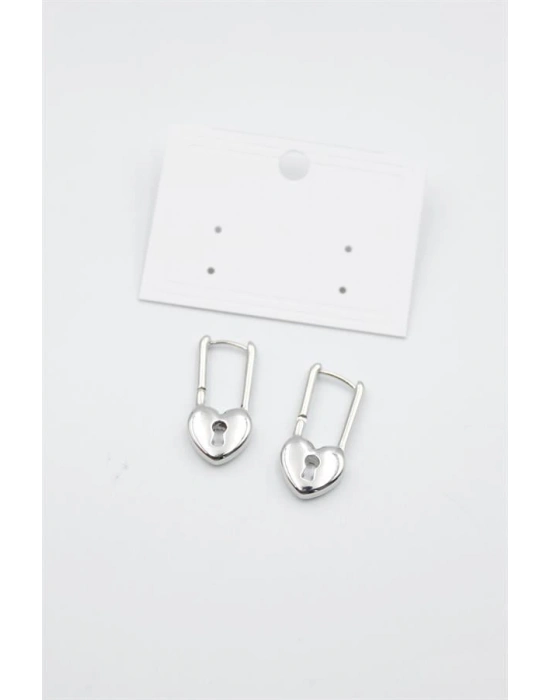 Kalp Kilit Küpe - Gümüş