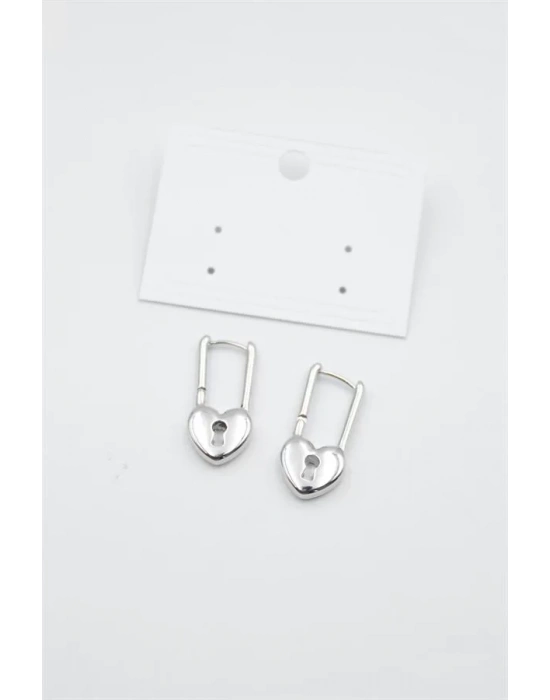 Kalp Kilit Küpe - Gümüş