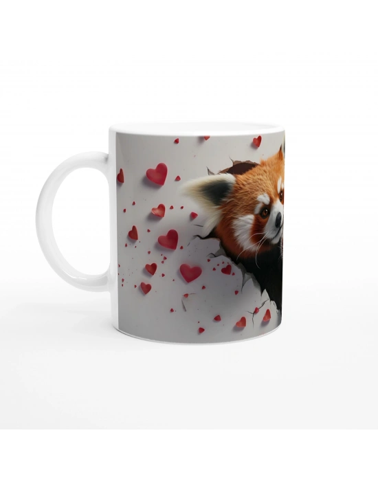 Kalp Kırığı Arasından Bakan Kırmızı Panda Çifti Temalı Baskılı Kupa Bardak