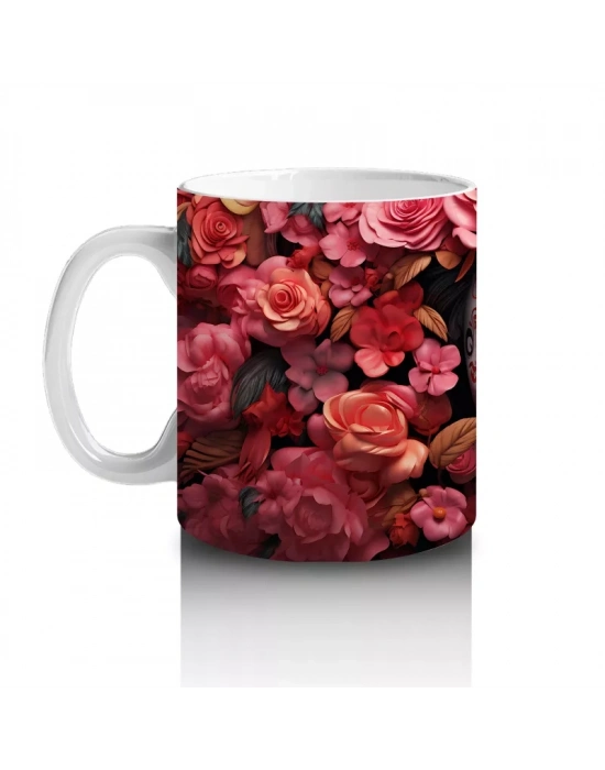 Kalp Motifli Gül Çerçevesi İçinde Ruh – Hediyelik Kahve Kupası