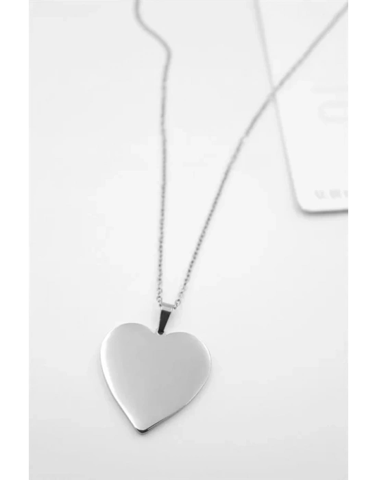 Kalp Plaka Kolye - Gümüş