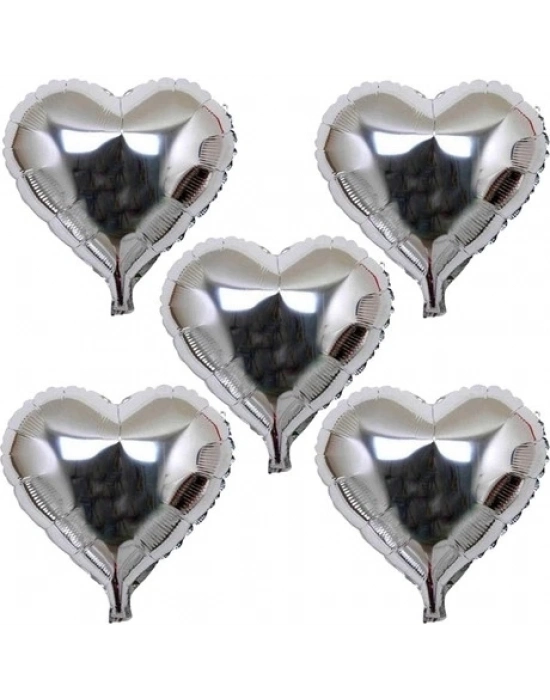 Kalp Şekilli Gümüş Renk Folyo Balon 45 Cm 5 Adet