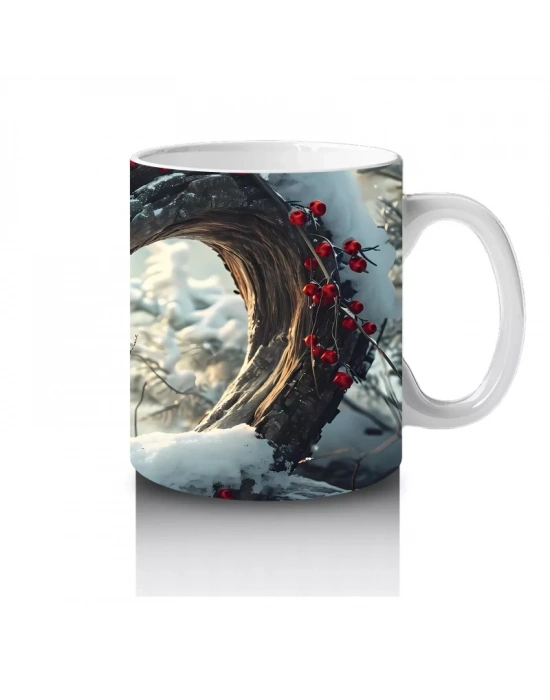 Kalp Şeklinde Ağaç Deliğinden Bakan Kardinal Kuşu – Baskılı Kahve Kupası