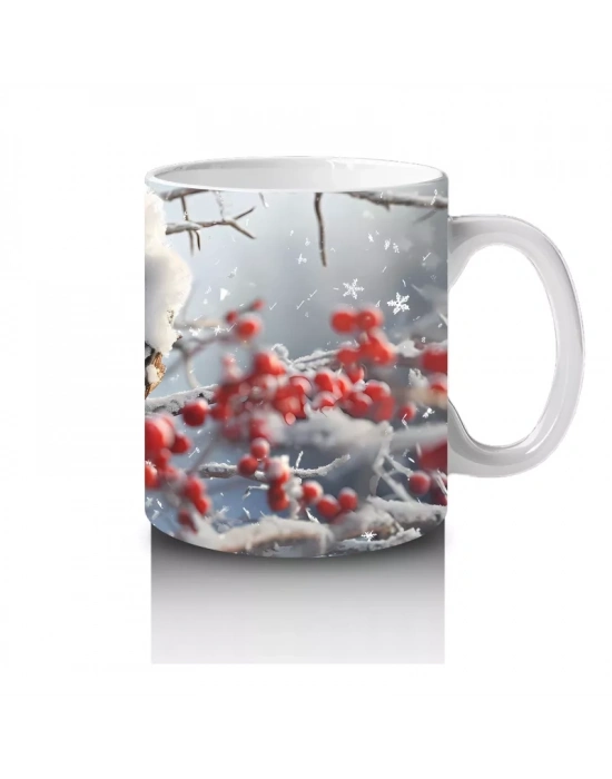 Kalp Şeklinde Ağaç Kovuğunda Kırmızı Kardinal Kuş – Baskılı Kahve Kupası