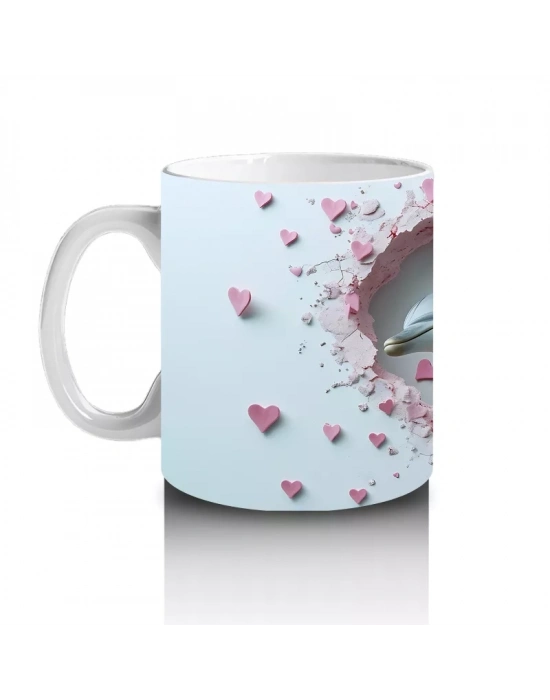 Kalp Şeklinde Çatlakta Bakan İki Yunus – Baskılı Kahve Kupası