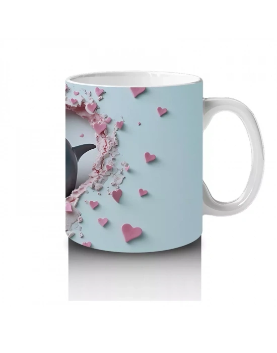 Kalp Şeklinde Çatlakta Bakan İki Yunus – Baskılı Kahve Kupası