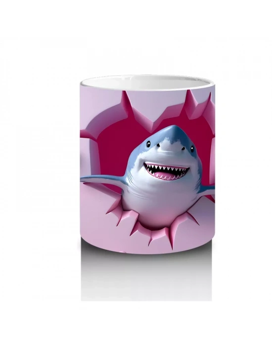 Kalp Şeklinde Çatlakta Bakan Sevimli Köpek Balığı – Baskılı Kupa Bardak