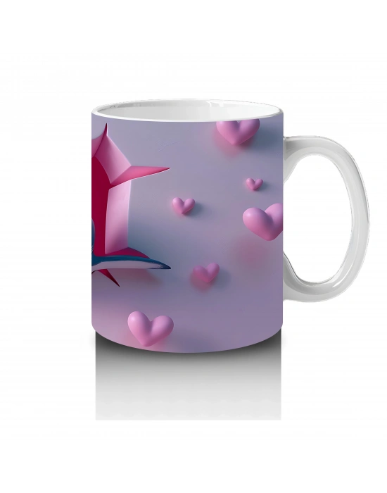 Kalp Şeklinde Çatlakta Bakan Sevimli Köpek Balığı – Baskılı Kupa Bardak