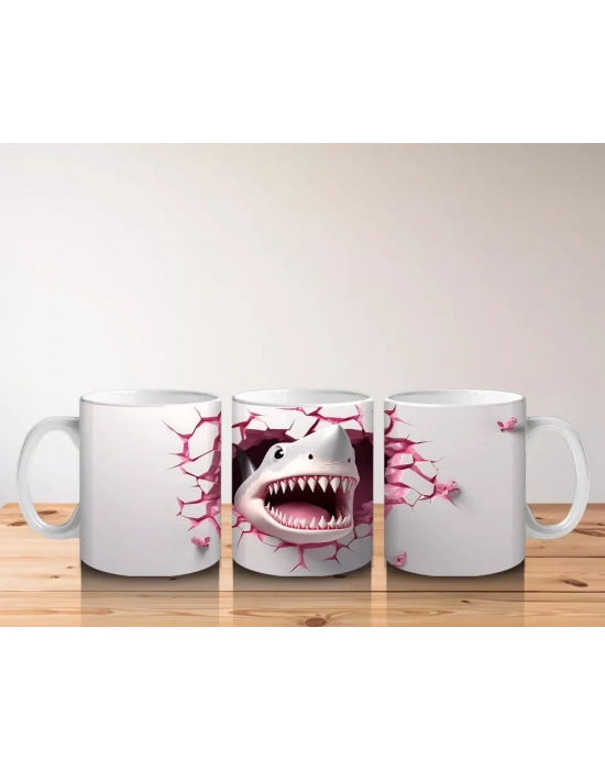 Kalp Şeklinde Çatlakta Gülümseyen Sevimli Köpek Balığı– Baskılı Kahve Kupası