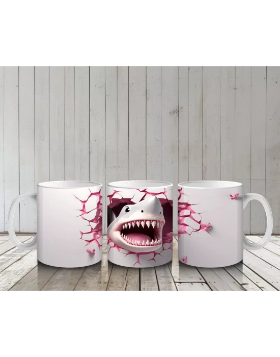 Kalp Şeklinde Çatlakta Gülümseyen Sevimli Köpek Balığı– Baskılı Kahve Kupası