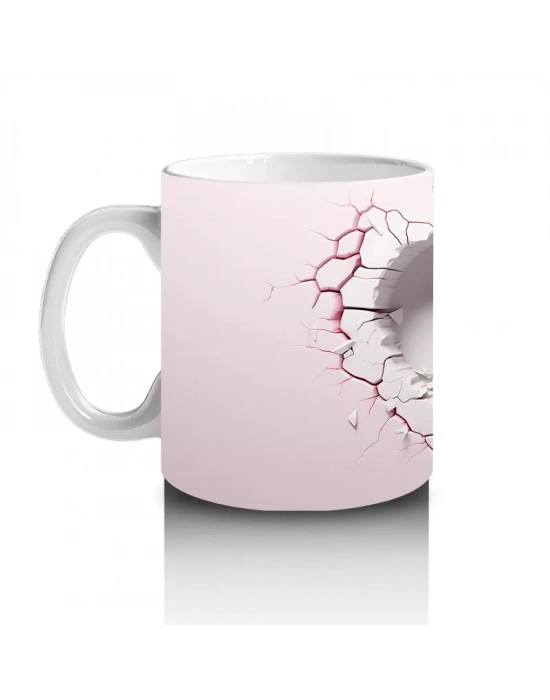 Kalp Şeklinde Çatlakta Parlayan Pembe Kelebek – Baskılı Kahve Kupası