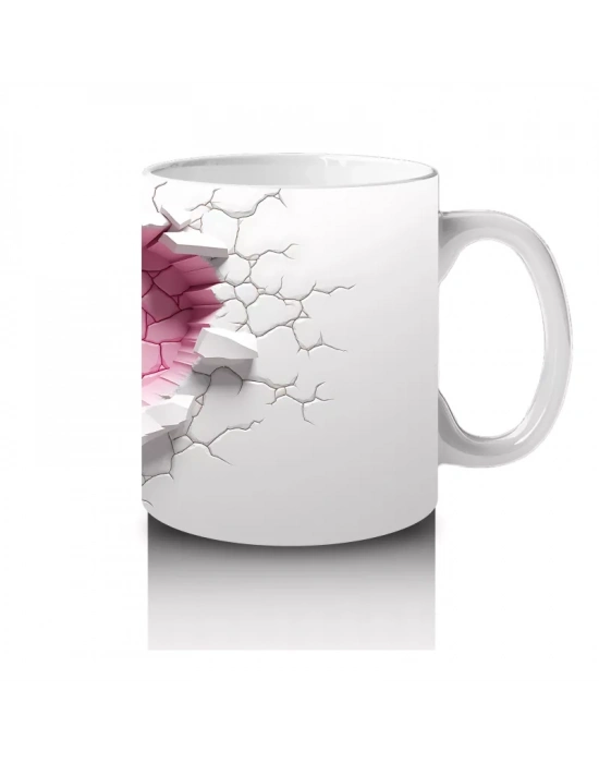 Kalp Şeklinde Çatlakta Pembe Kelebek Silueti – Baskılı Kahve Kupası