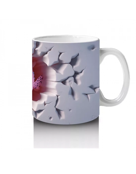 Kalp Şeklinde Çatlakta Pembe Sevimli Maskot – Baskılı Kahve Kupası