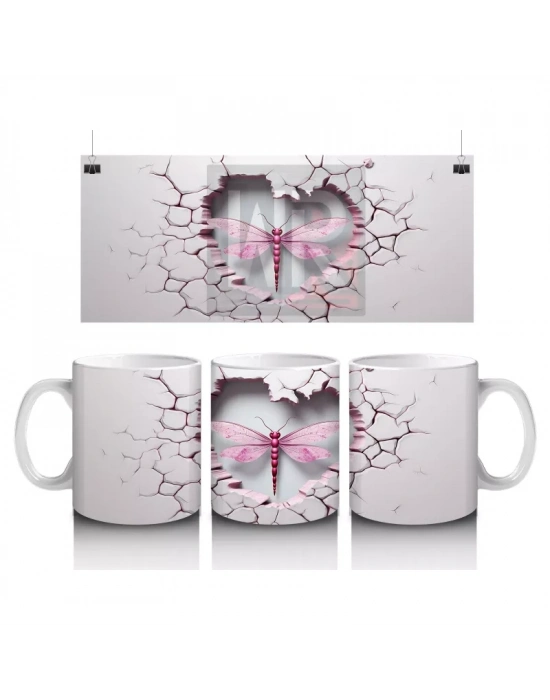 Kalp Şeklinde Çatlakta Pembe Yusufçuk İllüstrasyonu – Baskılı Kahve Kupası