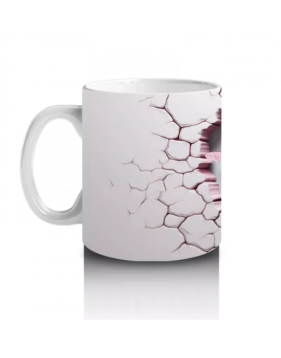 Kalp Şeklinde Çatlakta Pembe Yusufçuk İllüstrasyonu – Baskılı Kahve Kupası