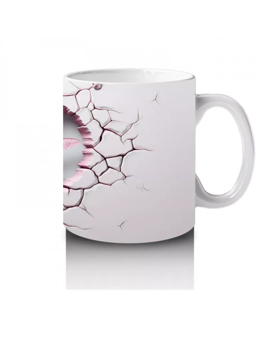 Kalp Şeklinde Çatlakta Pembe Yusufçuk İllüstrasyonu – Baskılı Kahve Kupası