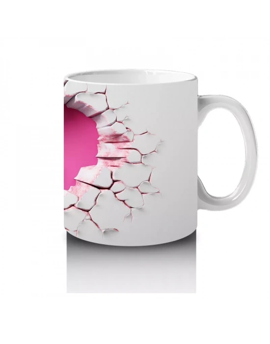 Kalp Şeklinde Çatlakta Uçan Çift Pembe Kelebek – Baskılı Kahve Kupası